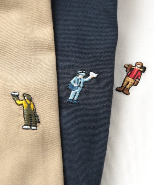 coen(coen)/”ワンポイント刺繍シリーズ”ライトチノ働く人刺繍ボタンダウンシャツ/NAVY