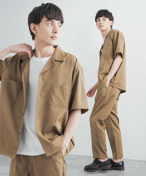 セール セットアップ 接触冷感 オープンカラーシャツ 上下 メンズ 半袖 開襟シャツ ジャケット アンクルパンツ テーパード 2点セット ビッグシルエット オーバーサイ ロッキーモンロー Rocky Monroe Magaseek