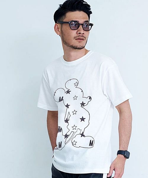 Disney 別注発泡プリントミッキーtee Tシャツ メンズ 半袖 ミッキーマウス Disney ディズニー 別注 キャラクター ブランド プリント 黒 白 エスビーセレクト Sb Select Magaseek