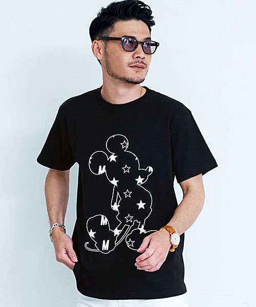 Disney 別注発泡プリントミッキーtee Tシャツ メンズ 半袖 ミッキーマウス Disney ディズニー 別注 キャラクター ブランド プリント 黒 白 エスビーセレクト Sb Select Magaseek