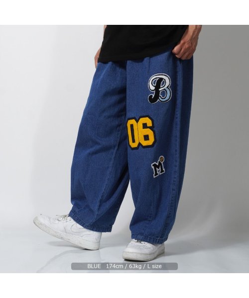 セール ワンフォークロージング 1111clothing ワイドパンツ メンズ バルーンパンツ レディース デニム パンツ ワッペン 刺繍 デニム パンツ 太い カツラギパンツ 綿100 ウエストゴム 白 黒 ボトム Magaseek