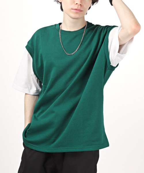 セール ネックレス付きフェイクレイヤードtシャツ Tシャツ メンズ 半袖 ビッグシルエット フェイクレイヤード ネックレス付き ラグスタイル Luxstyle Magaseek