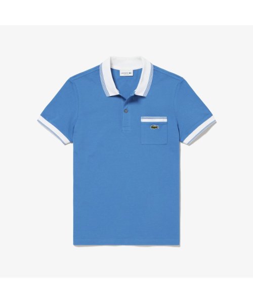 LACOSTE Mens(ラコステ　メンズ)/ストライプリブポロシャツ (半袖)/ブルー