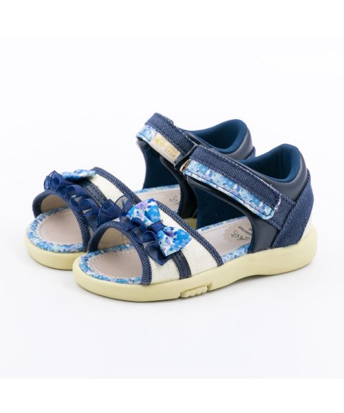 キッズ ジュニア 女の子 ムーンスター Moonstar サンダル キャロット ピンク 紺 レース リボン ベルクロ Tkhs Crc2315 Ss ムーンスター Moonstar Magaseek