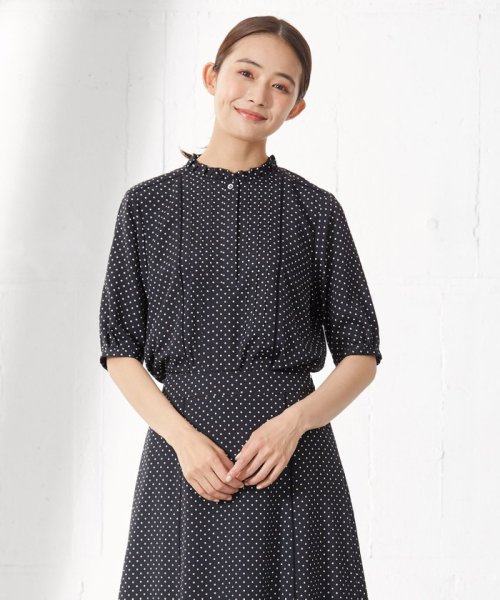 J.PRESS LADIES（LARGE SIZE）(J．プレス　レディス（大きいサイズ）)/【洗える】 ドットプリント フリル衿 カットソー/ブラック系5