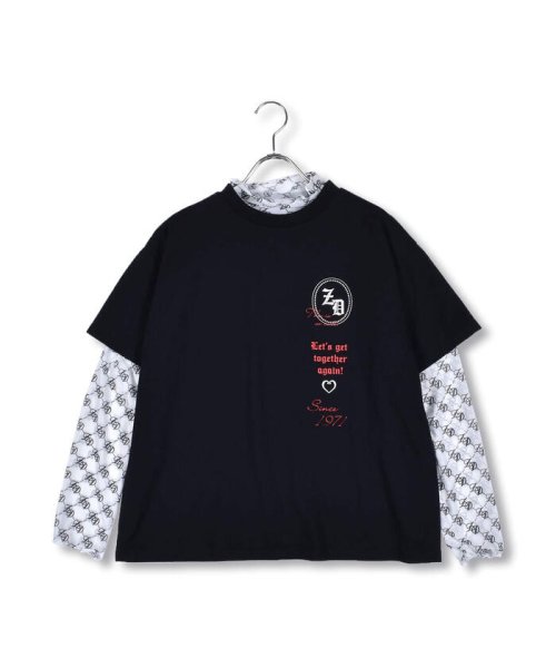 ZIDDY(ジディー)/モノグラム シアー インナー + ロゴ Tシャツ レイヤード セット (130~/ブラック