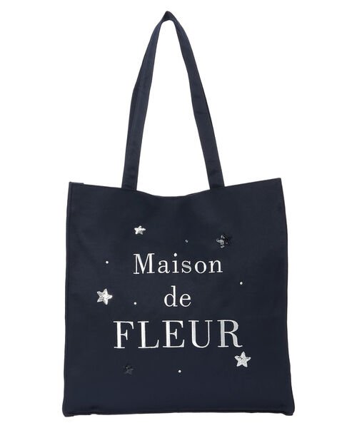 Maison de FLEUR(メゾンドフルール)/スター刺繍サテンスクエアトートバッグ/ネイビー