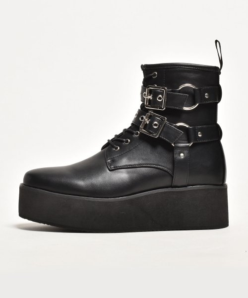 SVEC(シュベック)/厚底ブーツ メンズ ショートブーツ 黒 サイドジップ カジュアルブーツ リングブーツ 革靴 ブランド エンデヴァイス エンデバイス endevice ブラック/ブラック