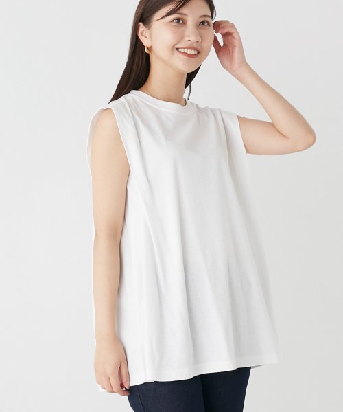 OMNES(オムネス)/【OMNES】汗じみ防止UV タックノースリーブTシャツ/ホワイト