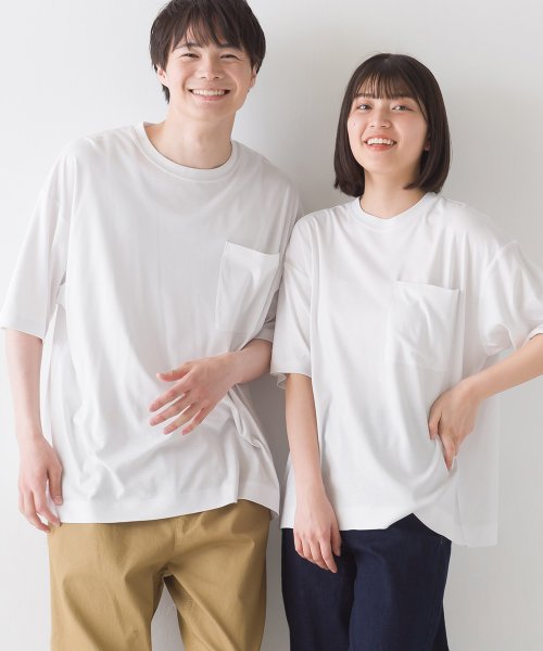 OMNES(オムネス)/【OMNES】ユニセックス 汗じみ防止UV ポケット付き半袖ビッグTシャツ/ホワイト