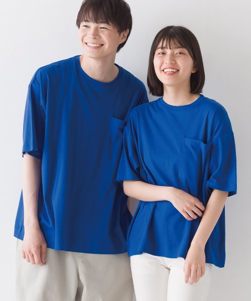 OMNES(オムネス)/【OMNES】ユニセックス 汗じみ防止UV ポケット付き半袖ビッグTシャツ/ブルー