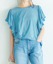 coca(コカ)/袖フリルコットンTシャツ/BLUE