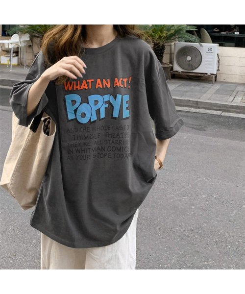 miniministore(ミニミニストア)/ロゴTシャツ レディース半袖ゆるtシャツ/チャコールグレー