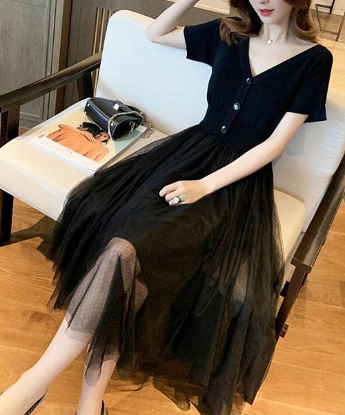 セール ドッキングワンピース ワンピース 大人可愛い 半袖 春服 春物 服 夏 マキシ丈ワンピース ロング サマーワンピース アミュレット Amulet Magaseek