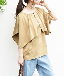 and it_(アンドイット)/BIGフレアコットンカットソー tシャツ レディース 半袖 カジュアル トップス カットソー 綿100％ コットン100％ 綿 コットン ビックカラー ゆったり/ライトブラウン