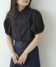 NICE CLAUP OUTLET(ナイスクラップ　アウトレット)/小花刺繍パワショルシャツ/ブラック
