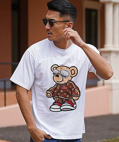 Rumsoda セットアップベアプリントクルーネック半袖ビッグtシャツ メンズ ブランド オシャレ 大人 クマ ベア 熊 クルーネック トップス ホワイト ブラ エスビーセレクト Sb Select Magaseek