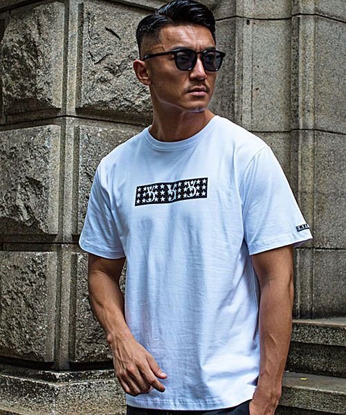 C V R A スターboxロゴプリント半袖tシャツ メンズ 半袖 プリント ボックスロゴ スター 星柄 ブラック ホワイ ト 黒 白 ジム トレーニング スポ キャバリア Cavaria Magaseek