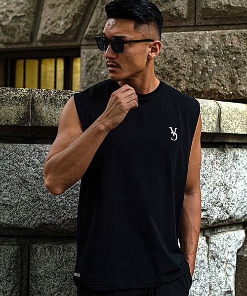 C V R A バックロゴメッシュ切替ノースリーブ メンズ ブランド オシャレ 大人 タンクトップ プリント 刺繍 ロゴ トップス カットソー 黒 白 ブラック キャバリア Cavaria Magaseek