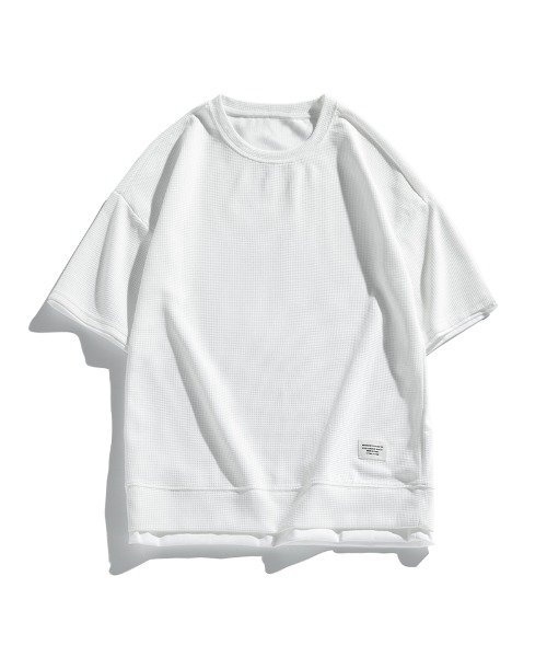 HOOK(HOOK（フック）)/HOOK－ ベーシック裾レイヤード風デザインワッフル半袖TEE/ホワイト