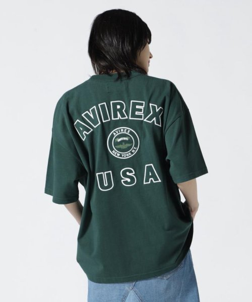 AVIREX(AVIREX)/VARSITY LOGO T－SHIRT/ バーシティーロゴティーシャツ/ダークグリーン