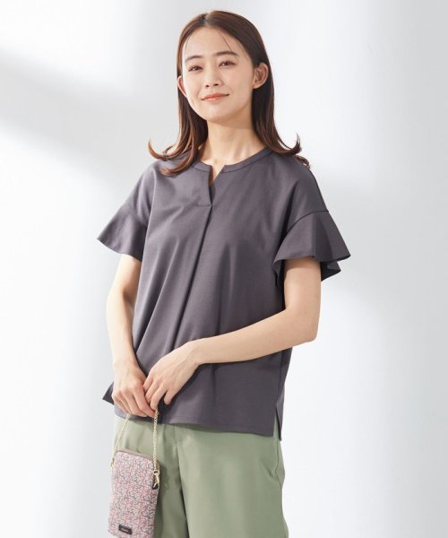 J.PRESS LADIES(J．プレス　レディス)/【UVケア・接触冷感】コンパクトコットンスムース キーネック カットソー/グレー系