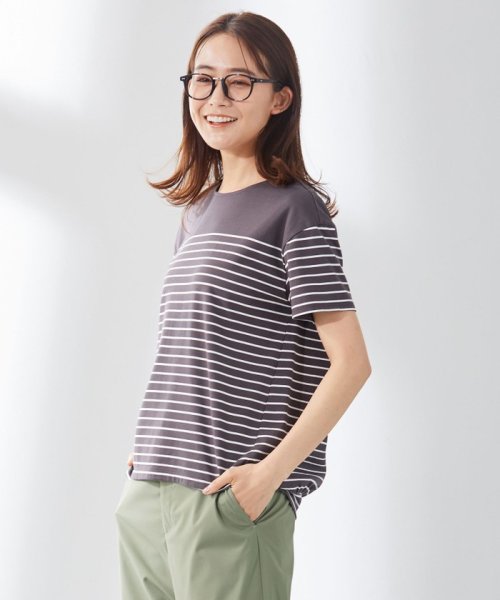 J.PRESS LADIES（LARGE SIZE）(J．プレス　レディス（大きいサイズ）)/パネルボーダー カットソー/グレー系1