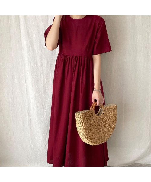 セール リネン混半袖マキシ丈ワンピース ジュノア Junoah Magaseek