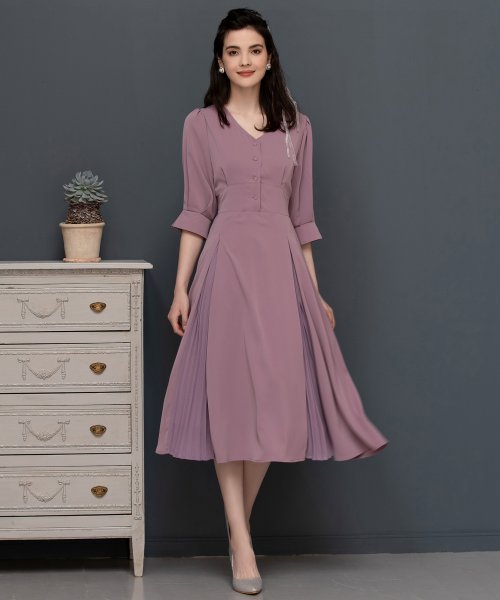 セール ワンピース 袖付き 披露宴 結婚式 オフィス パーティードレス ドレス プラス Dress Magaseek