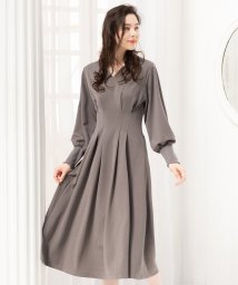 DRESS+(ドレス プラス)/ワンピース フレア Aライン 長袖 ストレッチ素材 スタイルUP /ブラウン