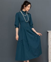 DRESS+(ドレス プラス)/ワンピース フレア Aライン 袖付き スタンドカラー/ブルー