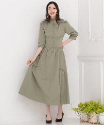 DRESS+(ドレス プラス)/ワンピース フレア Aライン 袖付き スタンドカラー/カーキ