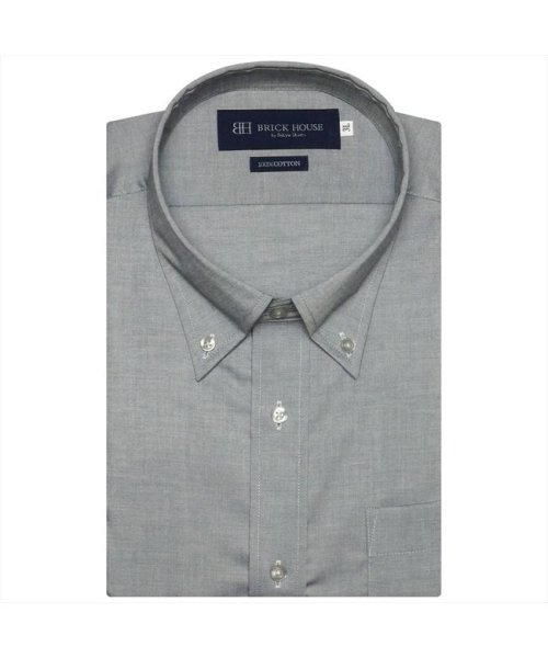 TOKYO SHIRTS(TOKYO SHIRTS)/形態安定 ボタンダウンカラー 綿100% 半袖ビジネスワイシャツ/クロ・グレー