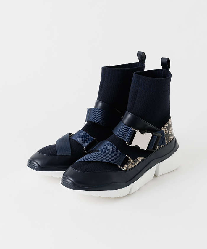 AuBANNISTER ダブルベルトニットスニーカー ネイビー M