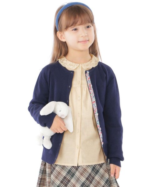 SHIPS KIDS(シップスキッズ)/SHIPS KIDS:100～130cm / 無地×リバティ カーディガン/ネイビー