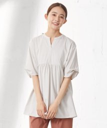 J.PRESS LADIES（LARGE SIZE）(J．プレス　レディス（大きいサイズ）)/【洗える】プレーティング キーネック カットソー/ライトグレー系