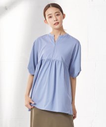 J.PRESS LADIES（LARGE SIZE）(J．プレス　レディス（大きいサイズ）)/【洗える】プレーティング キーネック カットソー/サックスブルー系