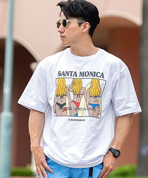 Cavaria カリフォルニアイラストクルーネック半袖ビッグtシャツ メンズ ブランド オシャレ 大人 半袖 トップス ロゴ プリント ロゴ カリフォルニア サ キャバリア Cavaria Magaseek