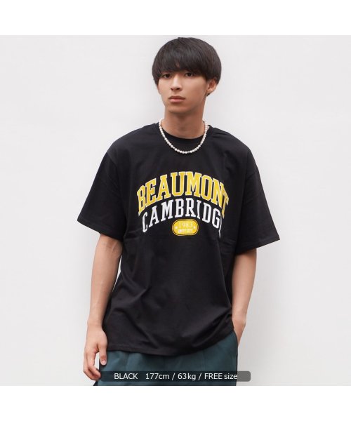 1111clothing(ワンフォークロージング)/カレッジロゴ ビッグtシャツ メンズ オーバーサイズ tシャツ レディース 綿100% ビッグシルエット トップス 半袖 カットソー アーチロゴ プリントtシャ/ブラック