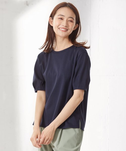 J.PRESS LADIES(J．プレス　レディス)/【UVケア・接触冷感】コンパクトコットンスムース タックスリーブ カットソー/ネイビー系