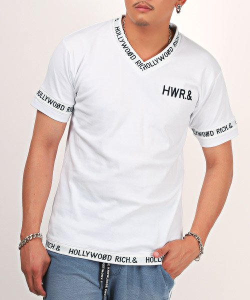 セール Hollywood Rich ハリウッドリッチドットアンド Vネックジャガードリブtシャツ Tシャツ メンズ Vネック 半袖 ロゴ ジャガード リブ ラグスタイル Luxstyle Magaseek
