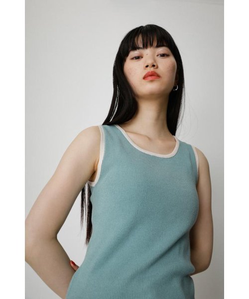 AZUL by moussy(アズールバイマウジー)/BICOLOR PIPING KNIT TANK TOP/L/BLU1