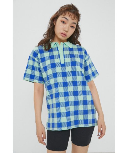 LAGUA GEM(ラグアジェム)/GINGHAM CHECK POLO KNIT/L/GRN1