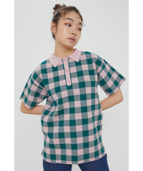 LAGUA GEM(ラグアジェム)/GINGHAM CHECK POLO KNIT/PNK