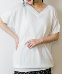 atONE/Vネックドルマン半袖綿ニット セーター カーディガン 半袖 ブイネック V首 Tシャツ 春コーデ レディース カジュアル ハーフスリーブ ビッグサイズ 体型カバ/504817337