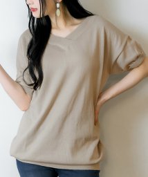 atONE/Vネックドルマン半袖綿ニット セーター カーディガン 半袖 ブイネック V首 Tシャツ 春コーデ レディース カジュアル ハーフスリーブ ビッグサイズ 体型カバ/504817337