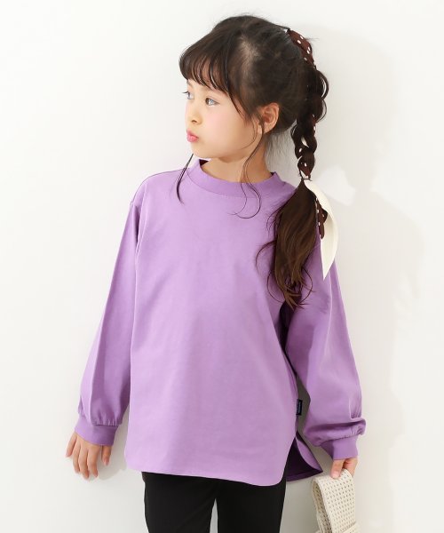 devirock(デビロック)/無地 ヘビーウェイト ロング丈 長袖Tシャツ 子供服 キッズ ベビー 女の子 トップス 長袖Tシャツ ロンT 綿100% 吸汗/ラベンダー