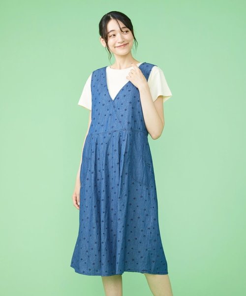 Jocomomola(ホコモモラ)/【TVドラマ着用】Brillar 刺繍デニムジャンパースカート/ブルー