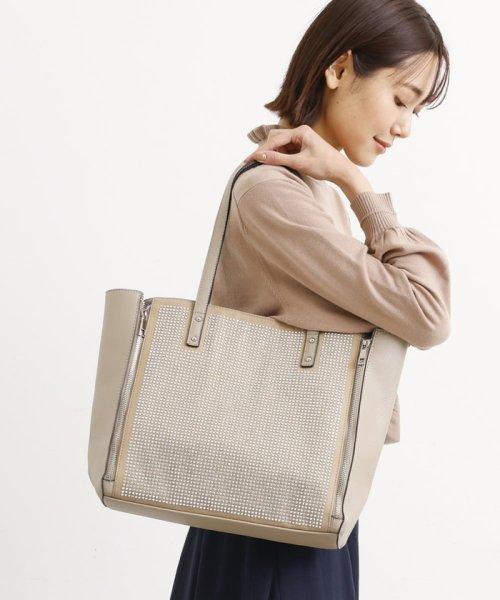 MK MICHEL KLEIN BAG(エムケーミッシェルクランバッグ)/ビジューデザイントートバッグ/ベージュ