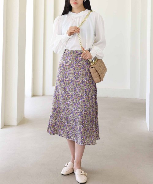セール 花柄aラインスカート スカート ロング丈 ロングスカート Aライン 花柄 フラワー フェミニン きれいめ 大人 アミュレット Amulet Magaseek